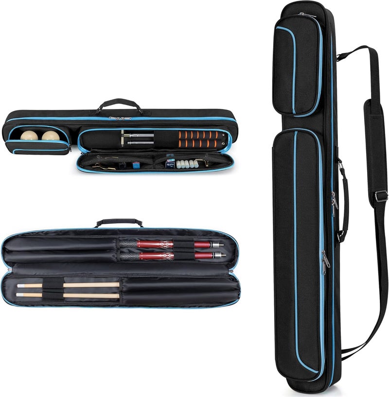 GOBUROS Pool Cue Case, 2 x 2 Pool Stick Case with 2 Shafts and 2 Butts Slots, Heavy Duty Billiard Cue Carrying Case for Pool Cue Accessories - Image 1